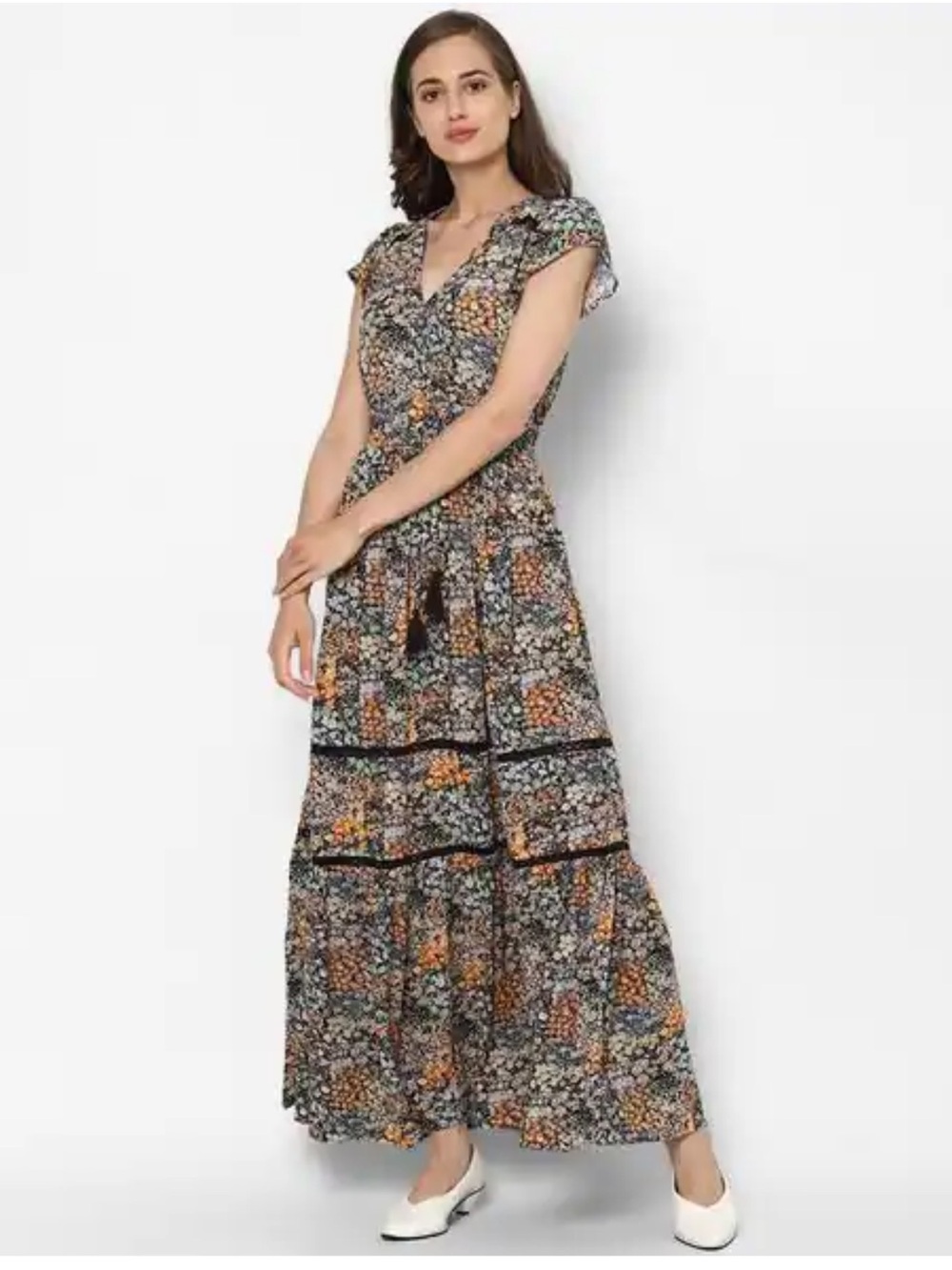 American Eagle Floral Tiered Flowy Maxi Dress in Multicolor